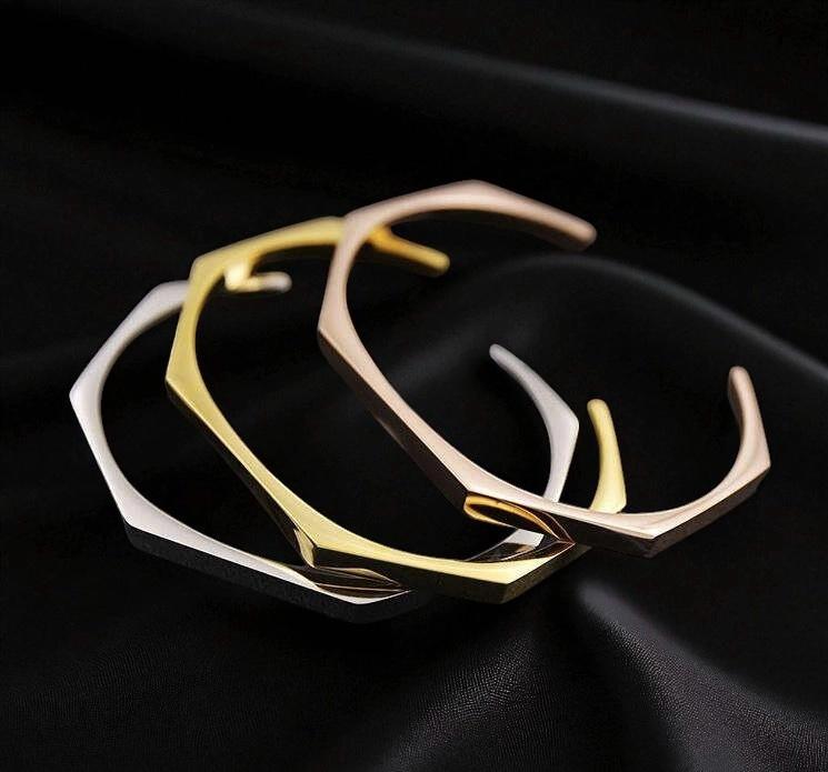 Stainless Steel Hexagon Adjustable Cuff Bangle 2 Sets