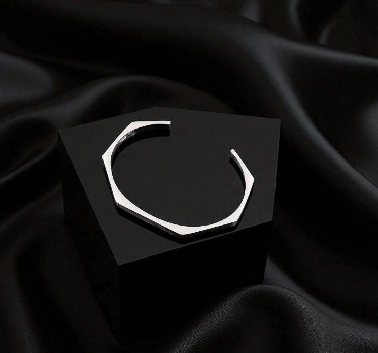 Stainless Steel Hexagon Adjustable Cuff Bangle 2 Sets