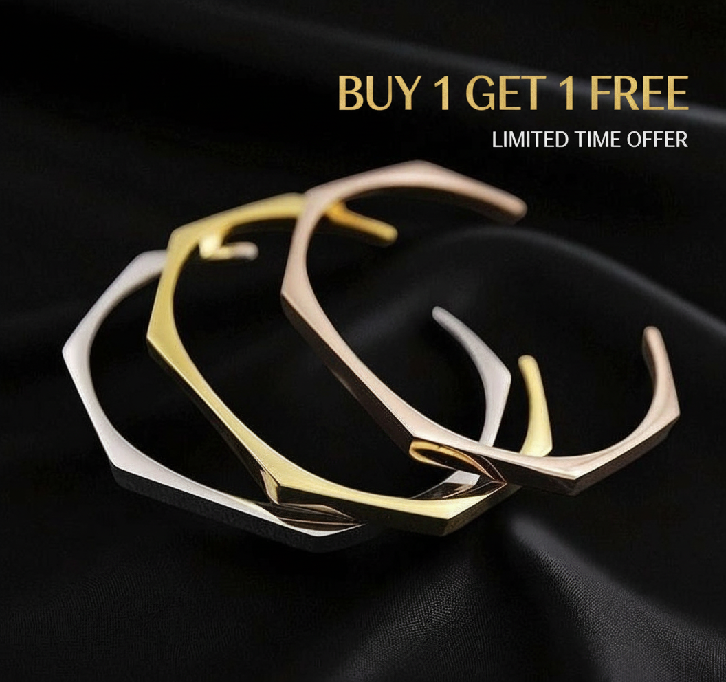 Stainless Steel Hexagon Adjustable Cuff Bangle 2 Sets