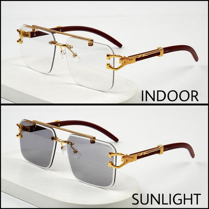 Panther Style Transition Sunglasses – UV400 Rimless Rectangle