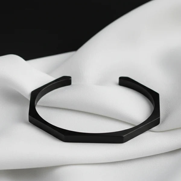 Stainless Steel Hexagon Adjustable Cuff Bangle 2 Sets