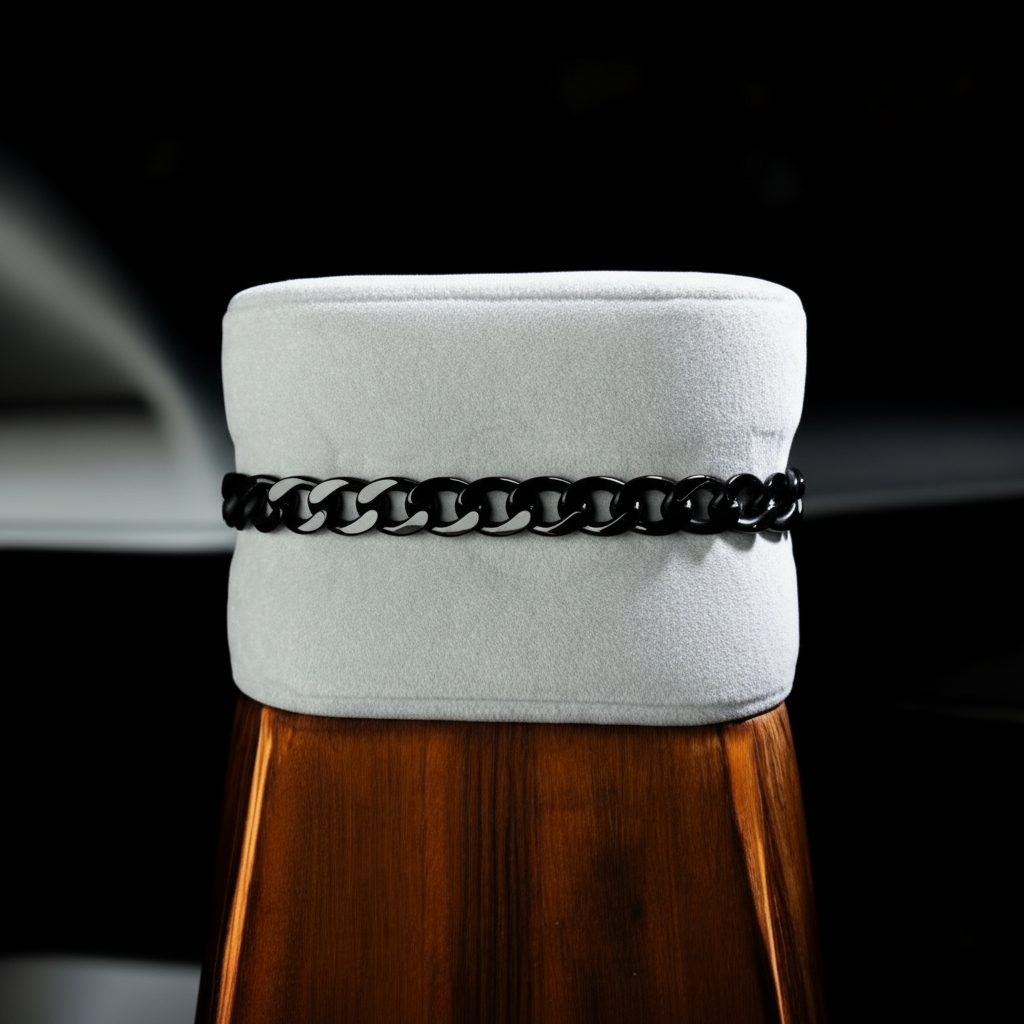 Shiny Black Chain Bracelet on Stand